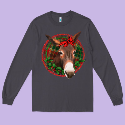 Christmas Donkey With Bandana Long Sleeve Tee Designed By Jasminsmagicworld