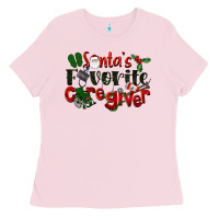Bubblegum Pink Santa's Favorite Caregiver Christmas Ladies Tee - LillyAllenDesigns