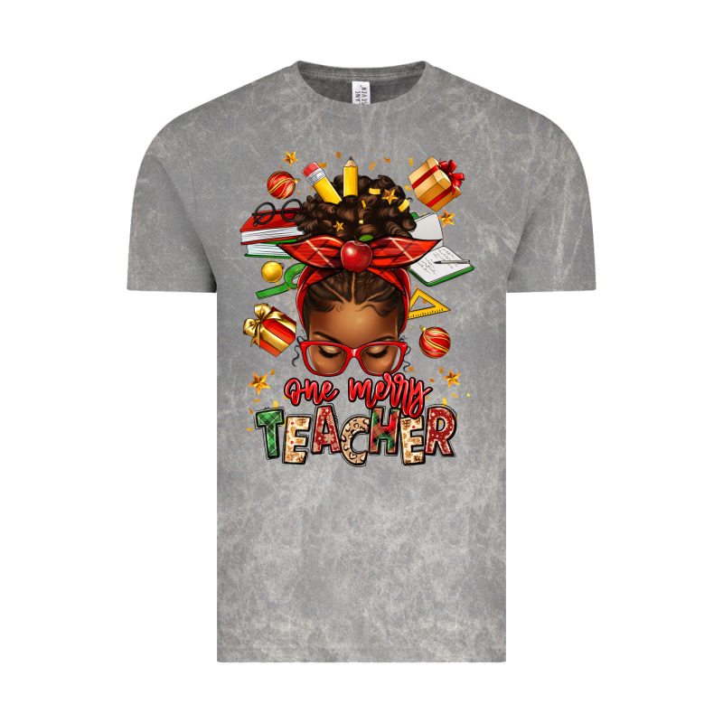 One Merry Teacher Afro Messy Bun Vintage Tee by texasbilliewilder | Teevron