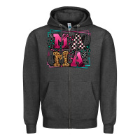 Charcoal Heather Racing leopard frame mama Mother's Day Zipper Hoodie - LillyAllenDesigns