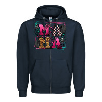 Navy Racing leopard frame mama Mother's Day Zipper Hoodie - LillyAllenDesigns
