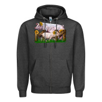 Charcoal Heather Mom With White Chester Pig And Baby Pig Zipper Hoodie - LillyAllenDesigns