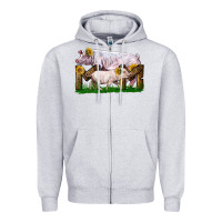 Heather Grey Mom With White Chester Pig And Baby Pig Zipper Hoodie - LillyAllenDesigns
