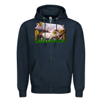 Navy Mom With White Chester Pig And Baby Pig Zipper Hoodie - LillyAllenDesigns