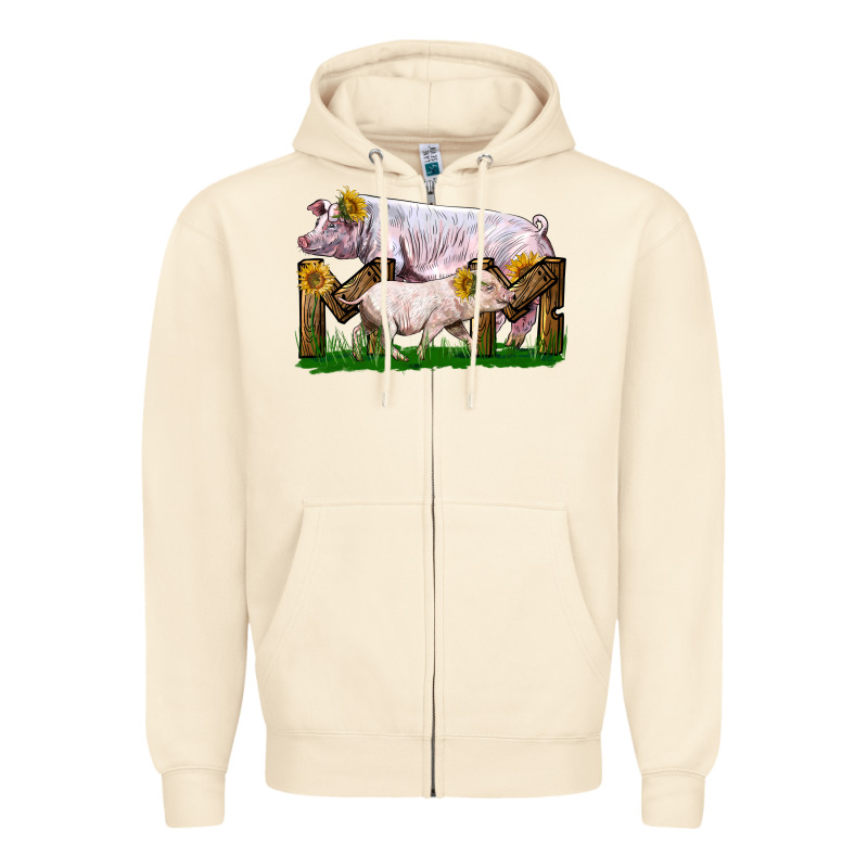 Mom With White Chester Pig And Baby Pig Zipper Hoodie by LillyAllenDesigns | Teevron