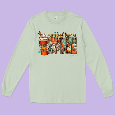 My Blood Type Is Pumpkin Spice Long Sleeve Tee Designed By Cowgirlartshop