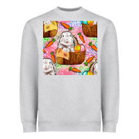 Heather Grey Easter Bunny With Hamper Seamless Pattern Heavyweight Sweatshirt - BundleAndBundleShop