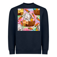 Navy Easter Bunny With Hamper Seamless Pattern Heavyweight Sweatshirt - BundleAndBundleShop