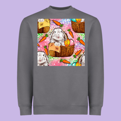 Easter Bunny With Hamper Seamless Pattern Heavyweight Sweatshirt Designed By Bundleandbundleshop