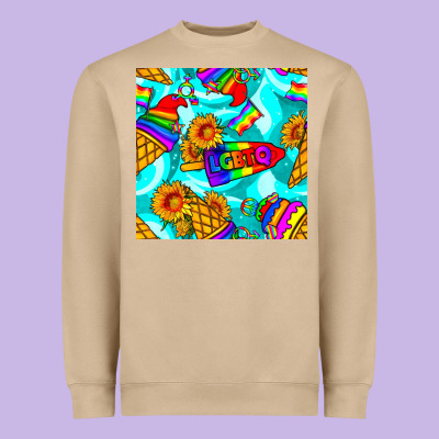 Pride Lgbtq Ice Cream And Sunflowers Seamless Heavyweight Sweatshirt Designed By Bundleandbundleshop