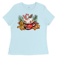 Baby Blue christmas vibes hot cocoa Ladies Tee - LillyAllenDesigns