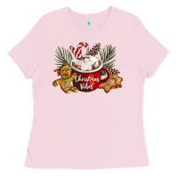 Bubblegum Pink christmas vibes hot cocoa Ladies Tee - LillyAllenDesigns