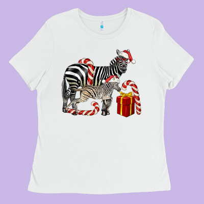 Christmas Zebra Baby And Mama Ladies Tee Designed By Lillyallendesigns