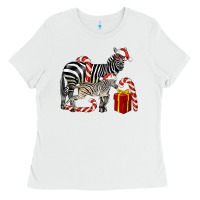 White Christmas Zebra Baby And Mama Ladies Tee - LillyAllenDesigns