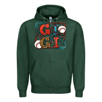Sports Green Baseball gigi leopard frame Zipper Hoodie - LillyAllenDesigns