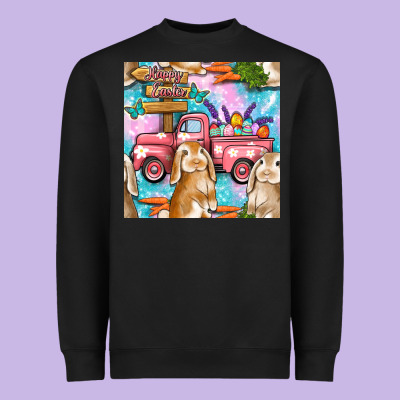 Easter Bunny With Truck Seamless Pattern Heavyweight Sweatshirt Designed By Bundleandbundleshop