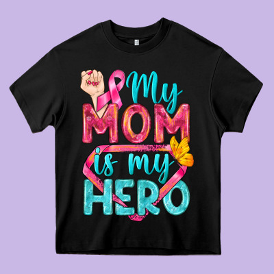My Mom Is My Hero Breast Cancer Heavy Core Tee Designed By Bundleandbundleshop