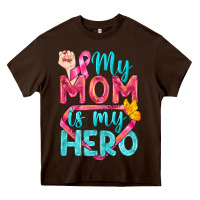 Chocolate Brown My Mom Is My Hero Breast Cancer Heavy Core Tee - BundleAndBundleShop
