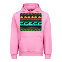 Fuchsia Pink turquoise horse and bullskull aztec  pattern Urban Hoodie - BarkalooDesign