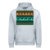 Heather Grey turquoise horse and bullskull aztec  pattern Urban Hoodie - BarkalooDesign