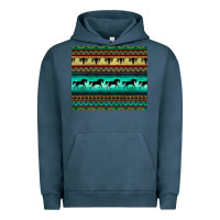 Pigment Midnight Navy turquoise horse and bullskull aztec  pattern Urban Hoodie - BarkalooDesign