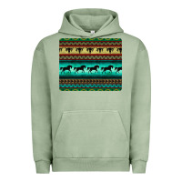 Turquoise Horse And Bullskull Aztec  Pattern Urban Hoodie | Teevron