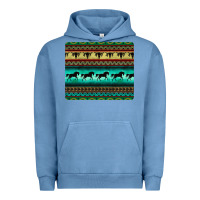 Pigment Pebble Blue turquoise horse and bullskull aztec  pattern Urban Hoodie - BarkalooDesign