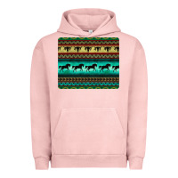Pigment Salmon turquoise horse and bullskull aztec  pattern Urban Hoodie - BarkalooDesign