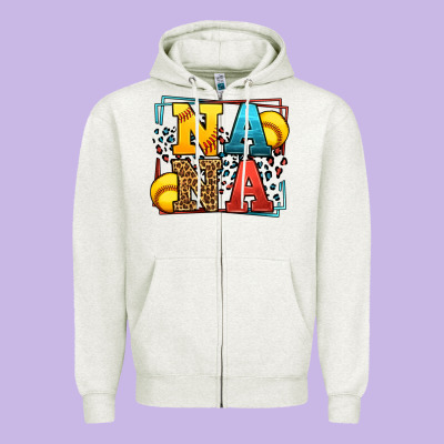 Softball Nana Leopard Frame Zipper Hoodie Designed By Lillyallendesigns