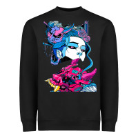 Black Cyberpunk Aesthetic Samurai Demons Mask Japanese Girl Heavyweight Sweatshirt - lanVoArt