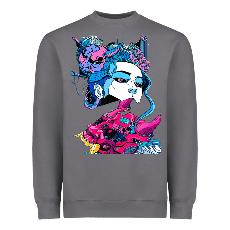 Cyberpunk Aesthetic Samurai Demons Mask Japanese Girl Heavyweight Sweatshirt by lanVoArt | Teevron