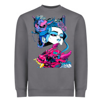 Storm Cyberpunk Aesthetic Samurai Demons Mask Japanese Girl Heavyweight Sweatshirt - lanVoArt