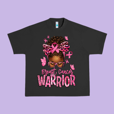 Brest Cancer Warrior Afro Messy Bun Urban Heavy Tee Designed By Texasbilliewilder