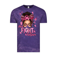 Cloud Purple pray fight believe breast cancer afro messy bun Vintage Tee - texasbilliewilder