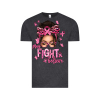 Vintage Black pray fight believe breast cancer afro messy bun Vintage Tee - texasbilliewilder