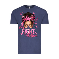 Vintage Denim pray fight believe breast cancer afro messy bun Vintage Tee - texasbilliewilder
