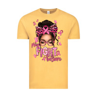 Pray Fight Believe Breast Cancer Afro Messy Bun Vintage Tee | Teevron
