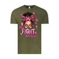 Vintage Olive pray fight believe breast cancer afro messy bun Vintage Tee - texasbilliewilder