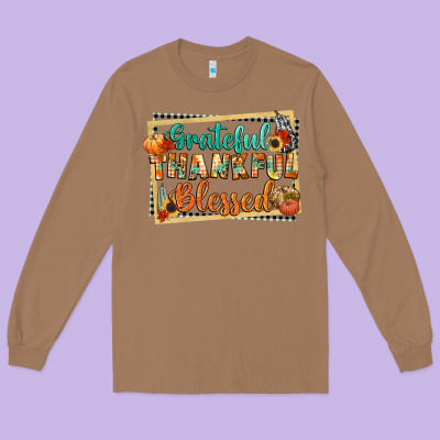 Thankful Grateful Blessed Long Sleeve Tee Designed By Cowgirlartshop