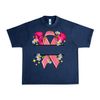 Navy Personalized Breast Cancer ribbon Urban Heavy Tee - NancyCooperArtShop