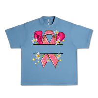 Pebble Blue Personalized Breast Cancer ribbon Urban Heavy Tee - NancyCooperArtShop