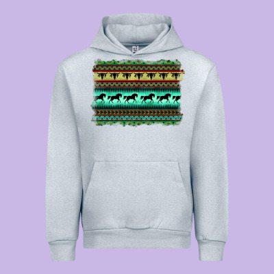 Turquoise Aztec Bullskull And Horse Urban Hoodie Designed By Barkaloodesign