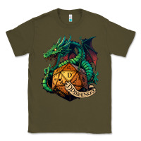 Army Green dragon and a d20 Classic Tee - lanVoArt
