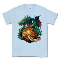 Dusty Blue dragon and a d20 Classic Tee - lanVoArt