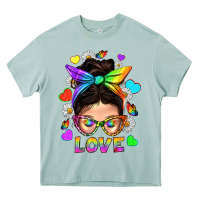 Lgbtq+ Messy Bun Mum Love With Hearts Heavy Core Tee | Teevron