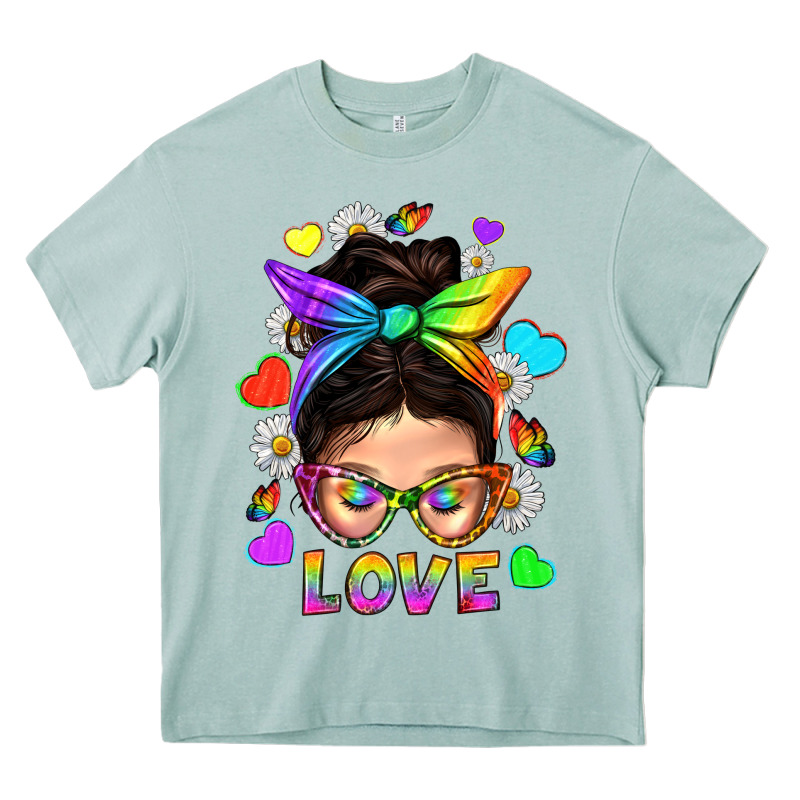 Lgbtq+ Messy Bun Mum Love With Hearts Heavy Core Tee by BundleAndBundleShop | Teevron