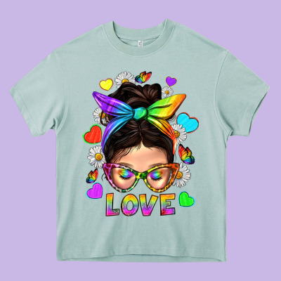 Lgbtq+ Messy Bun Mum Love With Hearts Heavy Core Tee Designed By Bundleandbundleshop