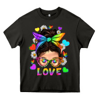 Asphalt LGBTQ+ Messy Bun Mum Love With Hearts Heavy Core Tee - BundleAndBundleShop