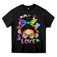Black LGBTQ+ Messy Bun Mum Love With Hearts Heavy Core Tee - BundleAndBundleShop