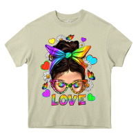 Mossy LGBTQ+ Messy Bun Mum Love With Hearts Heavy Core Tee - BundleAndBundleShop